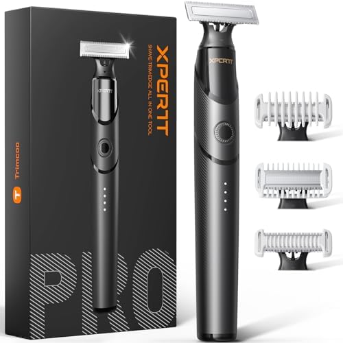 [2025 Upgraded Beard & Body Hair Trimmer for Men [All-in-One] USB-C Fast Charging, Groin & Ball Hair Painless Electric Shaver, Travel Razors, Waterproof Wet/Dry Groomer, Black(Lite)
