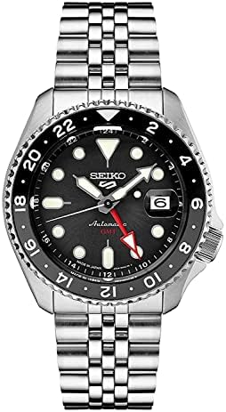 SEIKO SSK001 Automatic Watch for Men - 5 -Sports - Black Dial with Date Calendar and Luminous Hands & Markers and Black & Gray GMT Bezel, 100m Water-Resistant