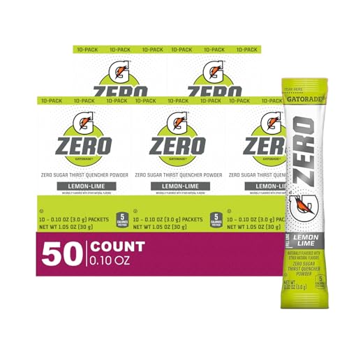 Gatorade ZERO 50- Count of Zero Lemon-Lime Thirst Quencher Electrolyte Enhanced Sports Drink Powder 0.10oz Packet
