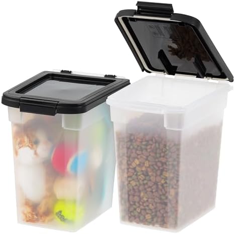 IRIS USA Airtight Dog Food Storage Container, Up to 10 lbs Each, 2 Pack, for Dog Cat Bird and Other Pet Food Storage Bin, Keep Fresh, Translucent Body, BPA Free, Clear/Black