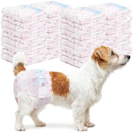 Disposable Dog Diapers Female 90 Count Puppy Diapers Female (Waist 11-18.9 in M) Super Absorbent Small Doggie Diapers for Heat Excitable Urination or Incontinence - Pink