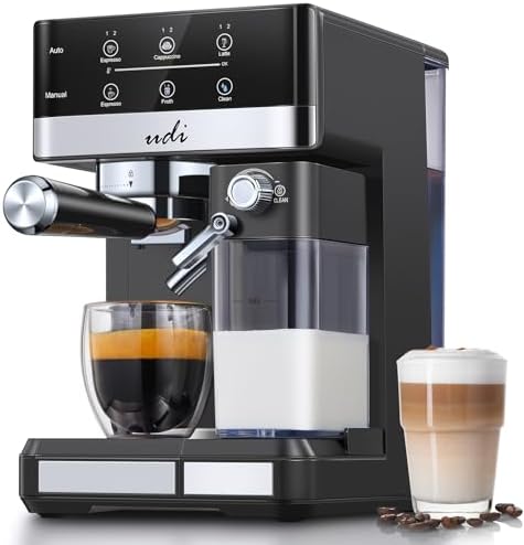 UDI Espresso Machine, 20 Bar Cappuccino & Latte Coffee Maker with Automatic Milk Frother, Auto or Manual Quick Brew Dual Boiler, Touchscreen Espresso Maker, Black