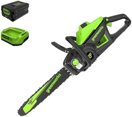 Greenworks 60V 16" Brushless Cordless Chainsaw, 2.5Ah Battery and Charger Included