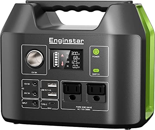 EnginStar Solar Generator, 300W Portable Power Station, 296Wh Lithium Battery Backup w/Two 110V Pure Sine Wave AC Outlet for Camping Road Trip RV, 80000mAh Sufficient Power Supply for Blackout