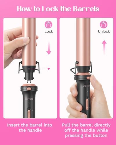 Wavytalk 5 in 1 Curling Wand Set, Dual Voltage Curling Iron Set with 5 Interchangeable Barrels Included A Thermal Brush, A Hair Crimper and 3 Ceramic Curling Wands(0.5"-1.25"), Rose Pink