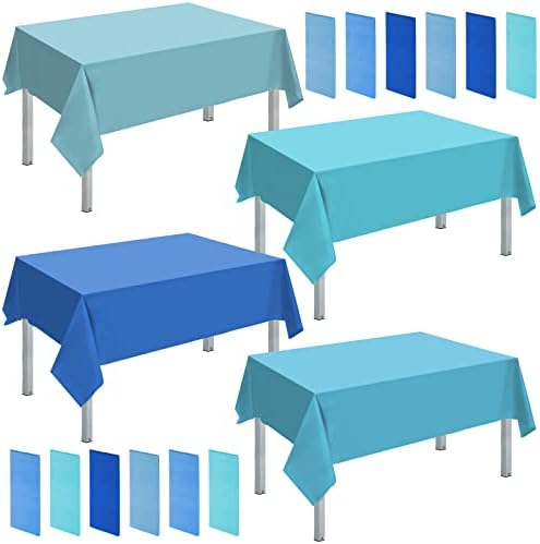 Frienda 12 Pcs Assorted Color Disposable Plastic Tablecloth Rectangle Table Cover Decorative Plastic Disposable Table Cloths for Theme Party Birthday Wedding Picnic Home (Blue Series, 54 x 108 Inch)