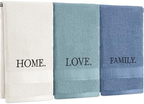3 Pcs Home Love Family Decorative Hand Towels for Bathroom and Kitchen Rustic Embroidered 100% Cotton Hand Towels Decorative Set for Christmas Holiday Bathroom Decor