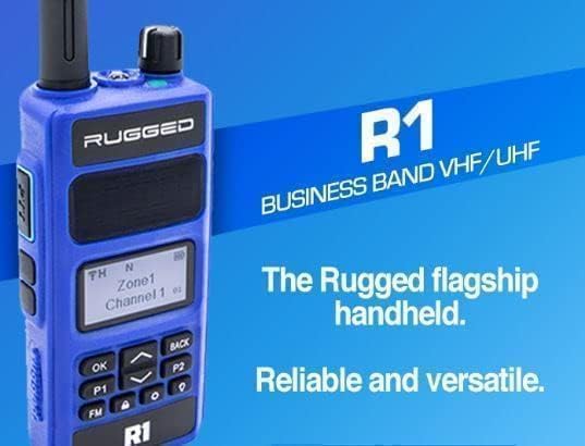 Rugged Radios Two Way 5W Handheld Radio Walkie Talkie for Business Schools Churches Construction - Features Digital and Analog Capabilities Long Range Antenna Dual Band VHF UHF and USB Charger (R1)