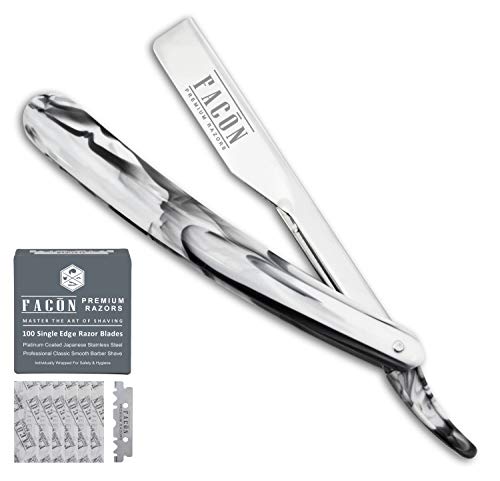 Facón Straight Razors for Men - Professional Barber Straight Edge Razor Kit with 100 Blades, Classic Stainless Steel Barber Shaver for a Smooth & Precise Shave, Premium Barber Razor for Men's Shaving