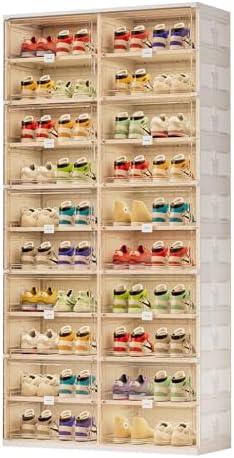 JEKO&JEKO 10 Tiers Foldable Shoe Rack Organizer Cabinet for Closet Entryway, Large Collapsible Shoe Storage Box with Magnetic Doors Fits Up to 40 Pairs (White)