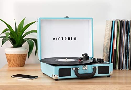 Victrola Vintage 3-Speed Bluetooth Portable Suitcase Record Player with Built-in Speakers | Upgraded Turntable Audio Sound| Includes Extra Stylus | Turquoise, Model Number: VSC-550BT-TQ