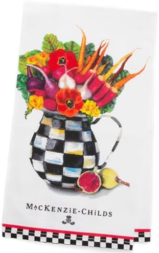 MACKENZIE-CHILDS Cotton Dish Towel, Cute Decorative Kitchen Dish Towel for Cleaning and Home Decor, Set of 1, Vegetable Bouquet