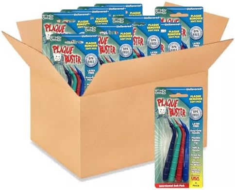 Plaque Buster (48 Count Soft Interdental Pick, Gum Stimulator & Plaque Remover, Made in USA, for Oral Health and Healthy Gums, Multi-Colored