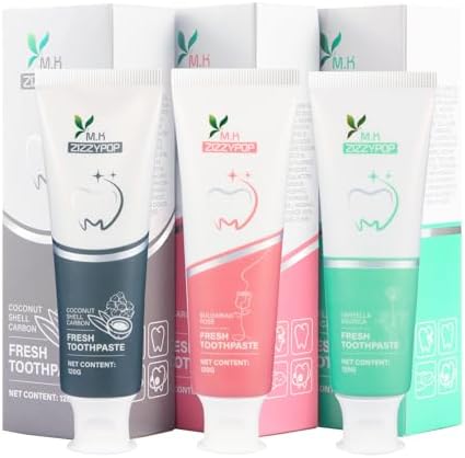 3-in-1 Whitening Toothpaste Trio | Deep Stain Removal & Enamel Safe | Coconut Charcoal & Centella & Rose Flavors | 4.3oz Each (3-Pack) (4.3 Ounce (Pack of 3), Mint)