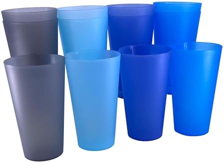 32-oz Unbreakable Drinking Cups - Reusable Large Plastic Tumblers set of 12, BPA Free Dishwasher Safe in 4 Assorted Colors for Indoor Outdoor Use