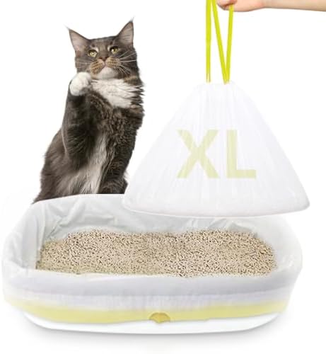 24 PACK Jumbo Cat Litter Box Liners, Tear Resistant Heavy Duty Cat Litter Bags with Drawstring, Pre-Separated for Easy Access, Easy Cleanup