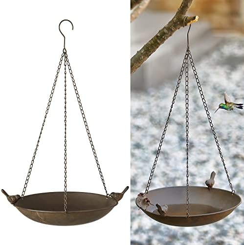 12.2 in Diam Metal Hanging Bird Baths for Outdoors, Bird Feeder Seed Tray Garden Yard Decoration (Rust Color)