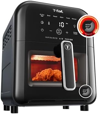 T-fal Infrared Air Fryer: 6 qt Digital Touch Screen, 7-in-1 Cooking Functions, 45-Seconds to reach 750°F on carbon fiber heater surface, No-Shake Technology, Crispy Finish, 1550W, Black
