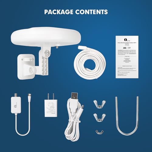 1byone Outdoor TV Antenna 360° Omni-Directional Reception Long 100+ Miles Range Enhance VHF&UHF 4K Ready HDTV Antenna with Added Stability for Outdoor/Attic/RV Use - 39ft RG6 Coax Cable