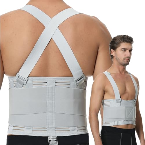 NeoTech Care Adjustable Back Brace Lumbar Support Belt with Suspenders, Grey Color, Size M