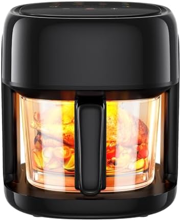 8-In-1 Glass Air Fryer, 5 QT Airfryer with Easy-View Glass Basket, Adjustable Temperature, Touch Panel Control, Circulating Heating, Compact and Large, Nonstick & Dishwasher Safe Fry Bowl