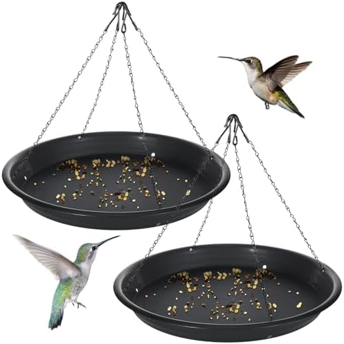 2 Sets 16.7" Bird Seed Catcher Tray Platform Bird Feeder Large Hanging Tray Fits Most Feeders Catches Most Falling Seed and Husk Outdoor Yard Garden Backyard for Attracting Birds, Black