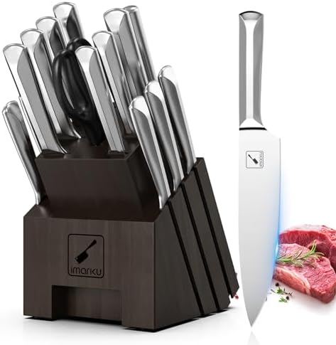 imarku Knife Set, 16 PCS High Carbon Japanese Stainless Steel Knife Sets for Kitchen with Block, Ultra Sharp Kitchen Knife Set with Sharpener Chef Knife Set, Dishwasher Safe, Best Gifts