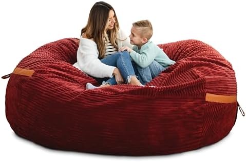Big Joe Fuf XXL Foam Filled Bean Bag Chair with Removable Cover, Deep Terracotta Corded Plush, 6 feet Giant