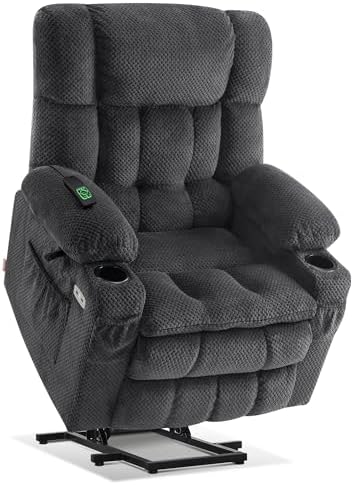 MCombo Dual Motor Power Lift Recliner Chair with Massage and Heat for Elderly People, Infinite Position, USB Ports, Cup Holders, Fabric 7890 (Medium, Dark Gray)