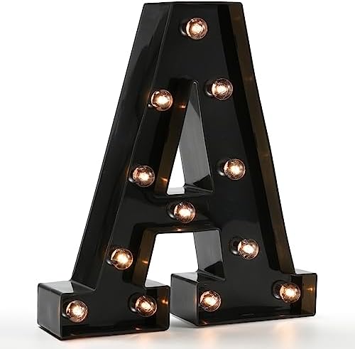 Light Up Black Alphabet Marquee Letters Sign LED Marquee Number Lights Sign for Night Light Home Bar Christmas Lamp Birthday Party Wedding Decoration A