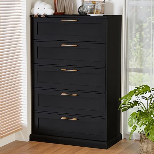 Zamildon's 5 Drawer Dresser, 47" Tall Dressers for Bedroom with Anti-Tip Device, Black Dresser Modern Storage Closet with Handle for Hallway,Entryway
