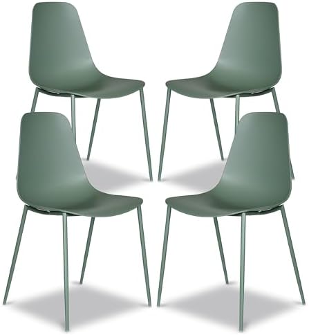 POLY & BARK Isla Modern Dining Chairs Set of 4 – Mid Century Modern Plastic Dining Chair with Metal Legs – Kitchen & Dining Room Chairs – Indoor/Outdoor – Pistachio Green