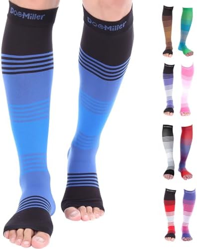 Doc Miller Toeless Compression Socks for Women & Men – Open Toe Calf Support Sleeves, 20-30mmHg Knee High, Lightweight & Breathable for Circulation, 1 Pair