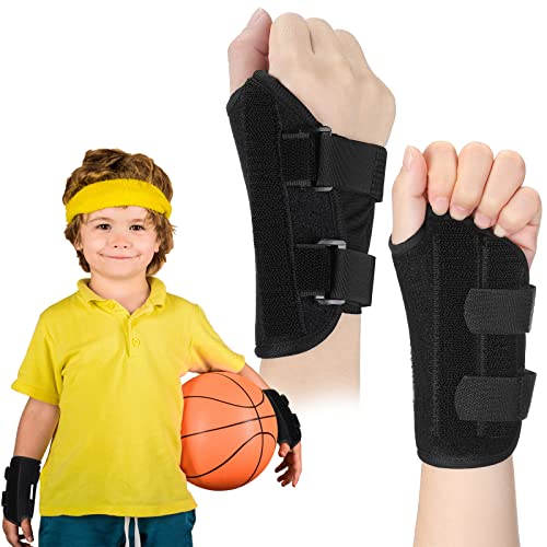 2 Pcs Wrist Brace for Kids Youth Carpal Tunnel Black Splints Wrist Brace Night Support with Adjustable Compression Straps for Children Sports Sleep (Age 3-8)