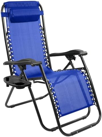 Zero Gravity Chair with Cup Holder & Removable Pillow, Adjustable Reclining Outdoor Patio Folding Chairs for Adults Portable Lounge Chair Furniture for Poolside, Lawn, Beach, Camping, Black