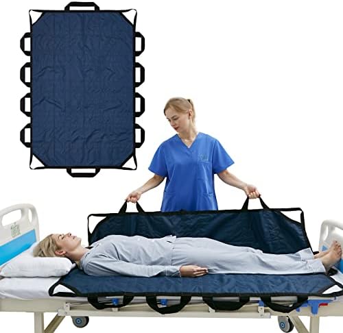 60" x 40" Positioning Bed Pad with Handles Washable Draw Sheets for Hospital Bed Ridden Patient Clothes Waterproof Glide Sheets for Patients Moving Pad for Lifting &Transfer Sheet Nylon, Blue