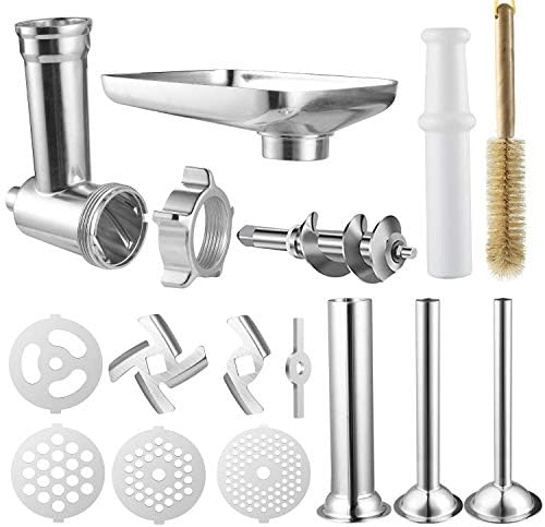 Meat Grinder Attachment for KitchenAid Stand Mixers, Accessories Included 3 Sausage Stuffer Tubes and 4 Grinding Plates, Metal Food Grinder Accessories by iVict