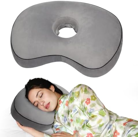 Orthopedic Ear Piercing Pillow for Side Sleepers, Pain Relief Design with Removable Cover and Ear Hole, 12x19 Inch Pierced Ears Support