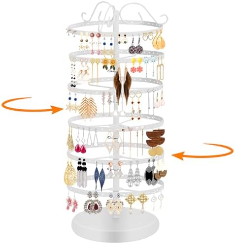 6 Tiers Rotating Earring Holder Organizer Stand,264 Holes Stud Earring Organizers and Storage，Jewelry Organizers and Storage,Earring Tree Organizer for Women