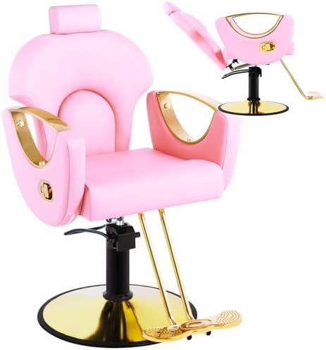Salon Chair, Reclining Salon Chair for Hair Stylist, Barber Chair with Heavy Duty Hydraulic Pump, Tattoo Braiding Beauty Spa Equipment, Pink