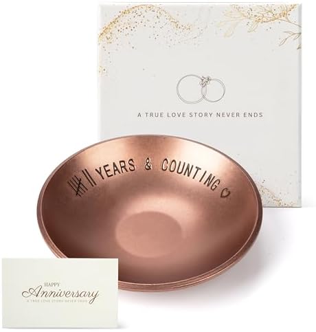 7 Year Anniversary Copper Gifts for Him Her - 7th Anniversary Jewelry Tray for Men Women Wife Husband Couple, Ring Holder Dish & Card & Gift Box, 4"