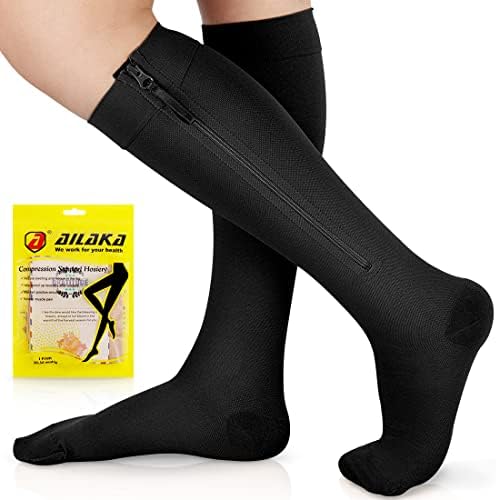 Ailaka Zipper Compression Socks for Men Women - 20-30 mmHg Close Toe Knee High Medical Compression Socks with Zipper, Zip Up Socks for Varicose Veins, Edema, Recovery, Pregnant, Nurse(Medium)