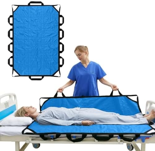 Bed Positioning Pad with Reinforced Handle, 60" X 40" Multipurpose Waterproof Transfer Sheet for Turning, Lifting & Sliding, Reusable Washable Patient Positioning Sheet for Caregiver, Light Blue
