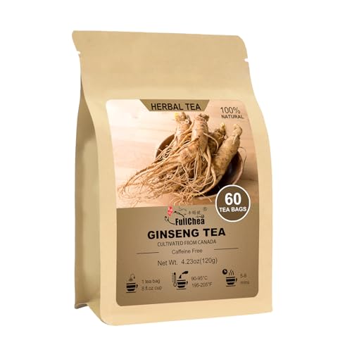 FullChea - Ginseng Tea bags, 60 Teabags - Pure Ginseng Root Tea - Caffeine-Free - Non-GMO - Energizing & Immune Support