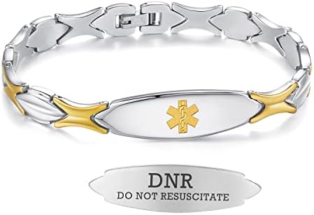 LinnaLove 7 1/2 inch Medical Alert Bracelets for women Stainless Steel Fashion Medical Bracelets Personalized Engraving