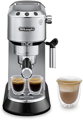 De’Longhi Dedica Espresso Machine with Manual Milk Frother, 15-Bar Pump & Adjustable Tray - Home Barista Coffee Maker for Espresso, Latte, Cappuccino & Iced Coffee - Italian Stainless Steel Design