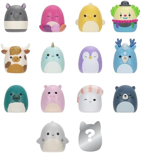 Squish-a-longs by Squishmallows 14 Pack - Series 1, Wave 2 - (14) 1” Mini-Squish with (4) Accessories, (1) Ring Attachment, and (1) Collector’s Guide - Collect, Trade, & Play