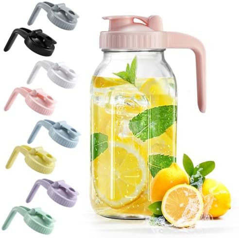 Mason Jar with Pour Spout Lid V-shaped, 2 Quart Iced Tea Pitcher Double Leak Proof, 64 oz Drink Pitcher for Breastmilk, Sun Tea, Juice, Coffee Creamer
