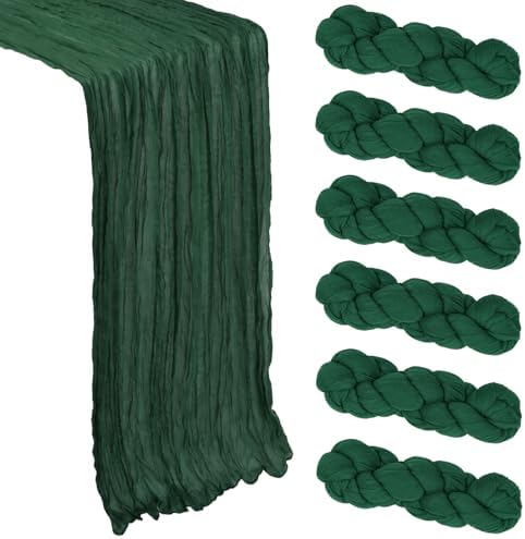 6 Pack Christmas Table Runner Emerald Green Cheesecloth 10Ft Gauze Cheese Cloth Table Runner 35x120 Inch Boho Sheer Rustic Fabric for Party Decor Baby Shower Wedding Home Holiday Decorations