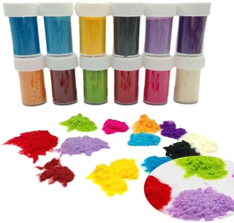Fiber Flocking Velvet Villus Powder,12Colors Candy Manicure Multicolor Fuzzy Nylon Flocking Velvet Powder for DIY Nail Art Tips,Crafts Glitter,Festivals,Christmas Deco (12Colors Each 1Jar)